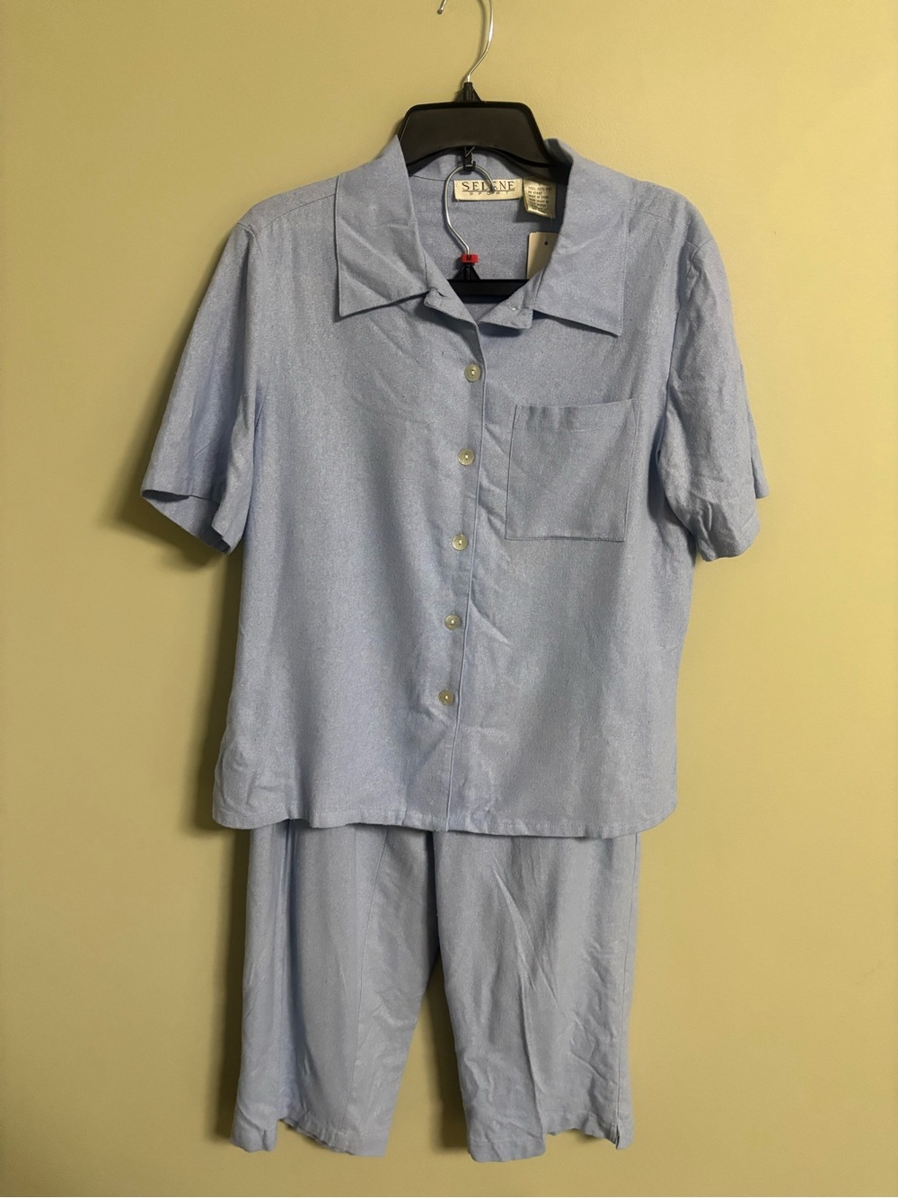 Selene Sport Vintage Dead Stock Washable Silk Pants Suit Size Large Blue New